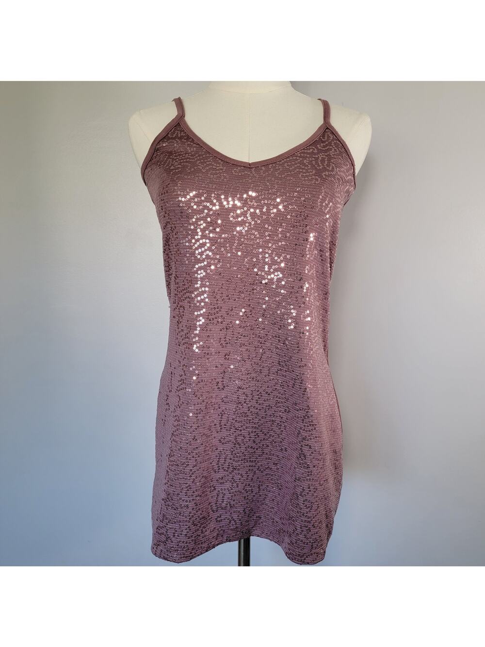 VTG Y2K Vanity Sparkly Sequin Cami Tank Top Womens M Clubwear Flashy Disco Layer